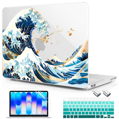 Compatible with MacBook Neo 13 inch (2026 Release A3404) (A18 Pro) with Liquid Retina Display, Printed Slim Protective Case with Screen Protector & Keybaord Cover, Blue Wave - color: Blue Wave