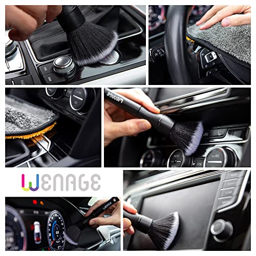 Ultra-Soft Detailing Brush Set with Microfiber Cloth for Scratch-Free Cleaning and Detailing of Delicate Surfaces Interior Exterior Automotive, Leather, Infotainment Screens, Electronics, Black