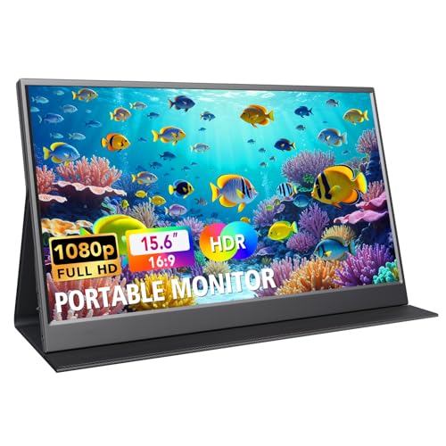 15.6inch Portable Monitor 1080P FHD IPS Gaming Display Monitor with USB-C & HDMI Light Weight Ultra-Slim External Second Screen with Smart Cover & Speakers for Laptop，PC, Mac, Phone, PS5, Switch - size: 15.6" Cover