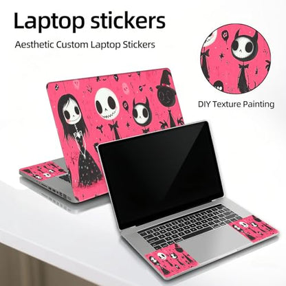 Universal Laptop Skin Sticker Decal, 12"-15.6" Aesthetic Vinyl Wrap, Pink Halloween Skeletons Waterproof Notebook Cover Art Protector for MacBook HP Dell Lenovo, Fits 13" 14" 15" 15.6" - color: Pink Halloween Skeletons