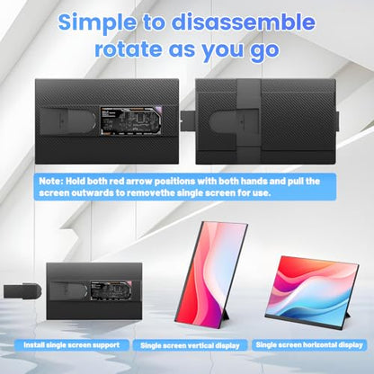 Teamgee 15.6" Laptop Screen Extender, Slim & Lightweight Portable Monitor for Laptop (Fits 13-17"), Full HD IPS, 360° Rotating Stand, USB-C Plug & Play, RGB Lighting, Thin Bezels - size: Dual 15.6"