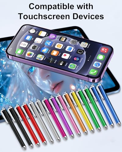 Stylus (15 pcs),Stylus for Touchscreen,Universal Fiber Tip,Pen Clip | High Sensitivity,for iPad iPhone Samsung, Nintendo Switch, Android Tablets