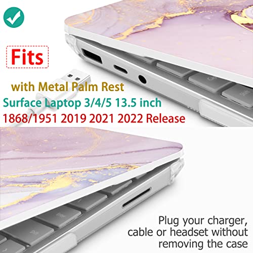 Mektron Case for 13.5" Microsoft Surface Laptop 5/4/3 with Metal Palm Rest Model 1951/1868,2019/2021/2022 Plastic Hard Shell Cover with Screen Protector + Keyboard Cover + Dust Plug,Pink Marble - color: Pink Marble