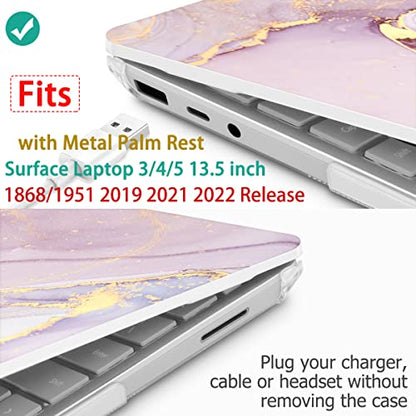 Mektron Case for 13.5" Microsoft Surface Laptop 5/4/3 with Metal Palm Rest Model 1951/1868,2019/2021/2022 Plastic Hard Shell Cover with Screen Protector + Keyboard Cover + Dust Plug,Pink Marble - color: Pink Marble