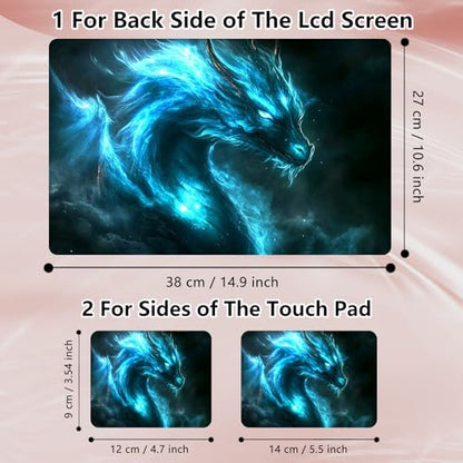 Laptop Skin Sticker Decal 12" 13" 13.3" 14" 15" 15.6",Waterproof Scratch Resistant Vinyl,Reusable Easy to Apply,for MacBook HP Dell Notebooks Netbooks Laptop,2 Wrist Pads,Blue Glitter Dragon - color: Blue Glitter Dragon