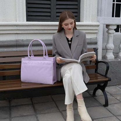 Laptop Tote Bag for Women, Large Canvas Totes with Zipper and Key Fob, Work School Bag Travel Bag Teacher Nurse Purse - color: Lavender