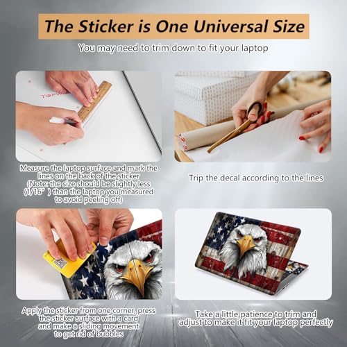 Laptop Skin Sticker for 12.1”-15.6“ Laptops (Fits 13”, 13.3”, 14”, 15”, 15.4”) | Protective Universal Reusable Vinyl Art Decal Cover | Waterproof & Scratch-Resistant-Eagle on American Flag Wood - color: Eagle on American Flag Wood