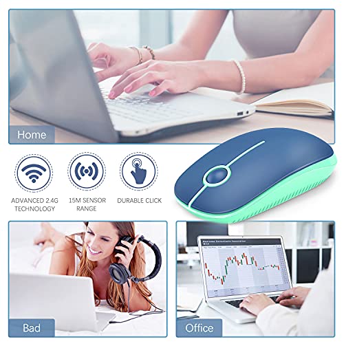VssoPlor Wireless Mouse, 2.4G Slim Portable Computer Laptop Mouse with Nano Receiver Quiet Silent Optical Mice for Notebook, PC, Laptop, Computer-Blue and Green - color: Blue and Green