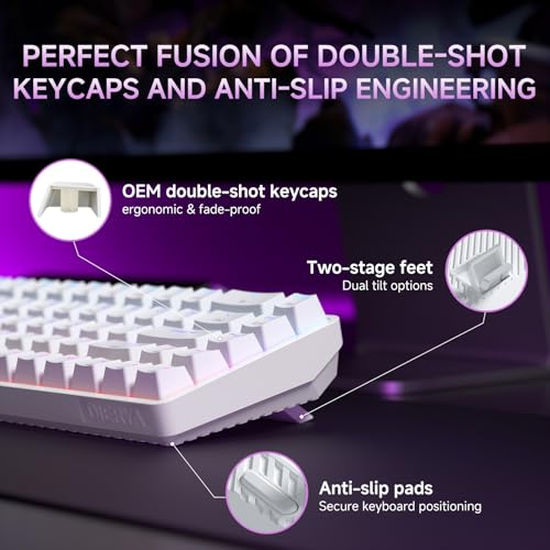 DIERYA DK68 60% Wireless Mechanical Gaming Keyboard, 3-Mode, Bluetooth 5.0/2.4G/USB-C, RGB Backlit, 68-Key Compact Mini for Windows, Mac, Linux - Linear Red Switch - White - color: White/Red Switch, size: Wireless