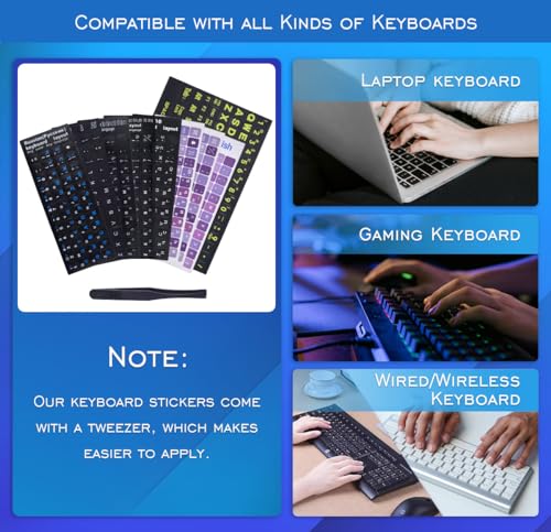 2PCS English Keyboard Stickers, Large Letters Full Set Keyboard Letter Replacement Stickers for Laptop PC Computer, Matte English Keyboard Alphabet Sticker Black Background with Yellow Lettering - color: English-balck/Green-full Set