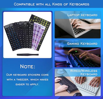 2PCS English Keyboard Stickers, Large Letters Full Set Keyboard Letter Replacement Stickers for Laptop PC Computer, Matte English Keyboard Alphabet Sticker Black Background with Yellow Lettering - color: English-balck/Green-full Set