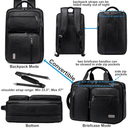 weiatas 3-in-1 Vegan Leather Convertible Laptop Bag for Men Women, Expandable Travel Backpack Work Briefcase Messenger Bag | Convertible - color: Black