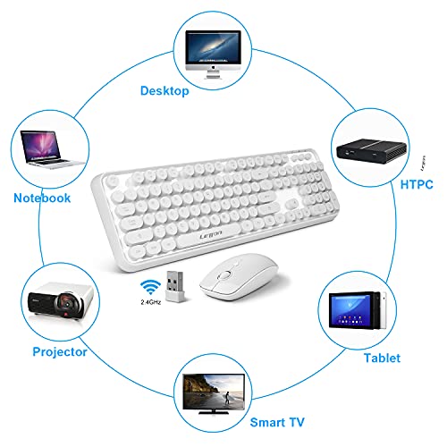 White Wireless Keyboard and Mouse Combo, Cute Bubble Keyboard with Round Keys,2.4Ghz Full Szie Aesthetic Minimalist Keyboard with Number Pad for PC Laptop Desktop - color: White wireless keyboard and mouse