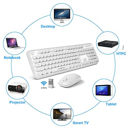 White Wireless Keyboard and Mouse Combo, Cute Bubble Keyboard with Round Keys,2.4Ghz Full Szie Aesthetic Minimalist Keyboard with Number Pad for PC Laptop Desktop - color: White wireless keyboard and mouse