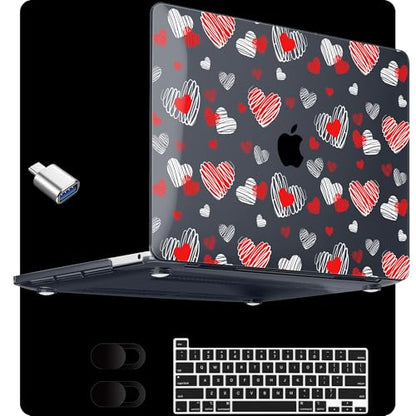 MEEgoodo for M2 MacBook Pro 13 inch Case 2022 2021 2020,Crystal Cover Fit Model A2338 M2/M1 A2251 A2289,Clear Case for 13.3-inch Laptop,Hard Shell for MacBook Pro M2, Red & White Hearts - color: Red & White Hearts