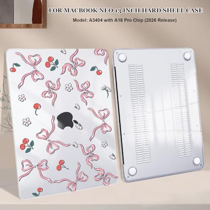 for MacBook Neo 13 inch Case 2026 A3404 with A18 Pro Chip, Anti-Scratch Slim Pattern Plastic Hard Shell Case 13-inch Neo Protective Cover with Keyboard Cover & Screen Film, Flowers & Bows - color: Flowers & Bows