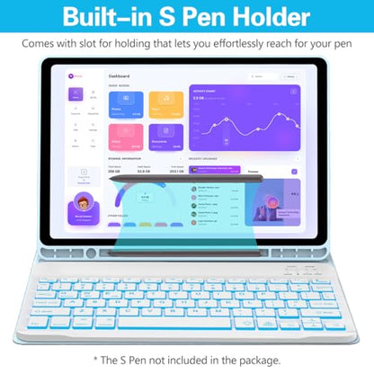 Keyboard Case for Samsung Galaxy Tab A9 Plus 5G 11 inch 2023 (SM-X210/X216/X218), 7 Color Backlit Detachable Keyboard Bluetooth, Smart Folio Cover with S Pen Holder for Galaxy Tab A9+ 11", Blue - color: Blue