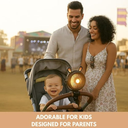 Stroller Fan for Baby with LED Light – Portable Clip-On Fan with Flexible Tripod Legs, USB Rechargeable, 3 Speeds, 120 Minutes Battery Life, Quiet Cooling for Travel, Nursery & Car Seat - color: BLACK