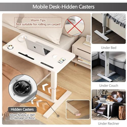 BeGyoku Overbed Table,Hospital Bed Table,Pneumatic Bedside Table Adjustable Over The Bed with Hidden Wheels&USB,Mobile Laptop Cart&Rolling Tray Table Hospital Home Use-White1 - color: White1-32" L X 16" W