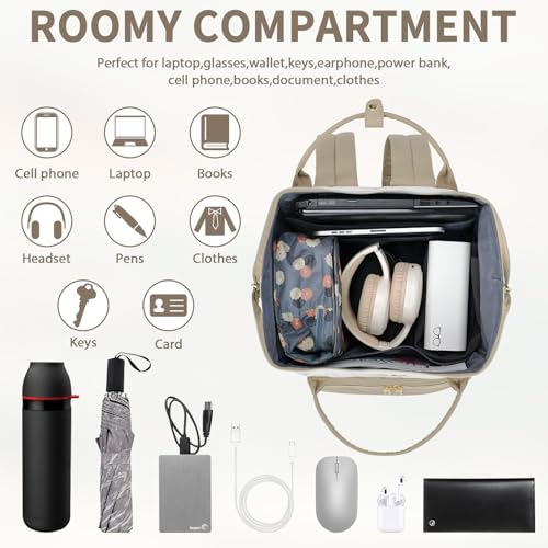VANKEAN 17 Inch Laptop Backpack for Women Large Capacity Waterproof Daypack - color: Beige-khaki, size: 17.3 Inch