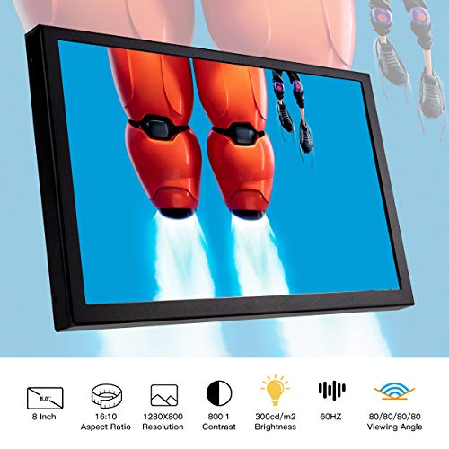 ELECROW 8 Inch Portable Monitor, 1280x800 Mini HD Display with Built-in Speakers, USB Powered, Non-Touch LCD Screen for Raspberry Pi, PC, Laptop, Jetson Nano, Game Consoles