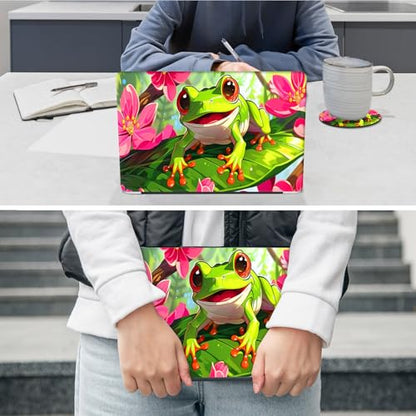Laptop Skin Sticker Decal 12"-15.6" Universal Laptop/Notebook/Netbook Vinyl - Waterproof Scratch Resistant,Fits HP Dell Lenovo MacBook,2 Free Wrist Pads,Easy Apply & Remove,Cute Frog Flower - color: Cute Frog Flower