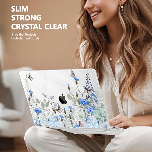 May Chen Compatible with MacBook Air 13 inch Release 2021 2020 2019 2018 (Models: M1 A2337/A2179/A1932), Plastic Hard Shell Case for MacBook Air 13 with Retina Display & Touch ID, Blue Flowers - color: Blue flowers