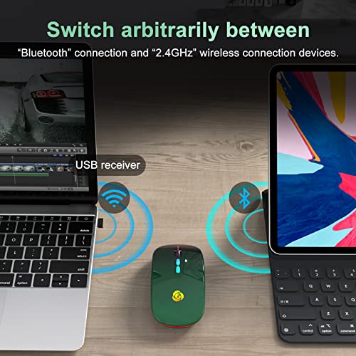 CC Store Wireless Mouse for Laptop,USB-C Rechargeable with Dual Connection | Bluetooth mouse with 2.4GHz USB receiver, silent slim design, adjustable DPI for laptop,MacBook,PC and tablet,Black-green - color: Black-green