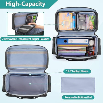 Teamoy Rolling Teacher Bag with 15.6" Laptop Compartment, Black | Teacher Tote Bag with Detachable Wheels, Multi-functional Wheeled Teacher Bag for Teaching, Office