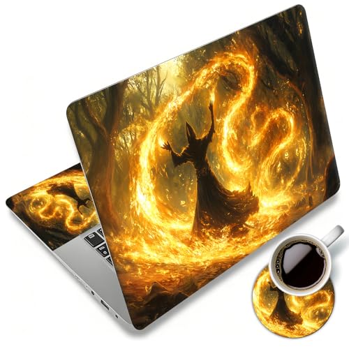 Laptop Skin Sticker Decal 12"-15.6" Universal Laptop/Notebook/Netbook Vinyl - Waterproof Scratch Resistant,Fits HP Dell Lenovo MacBook,2 Free Wrist Pads,Easy Apply & Remove,Fire Forest Golden - color: Fire Forest Golden