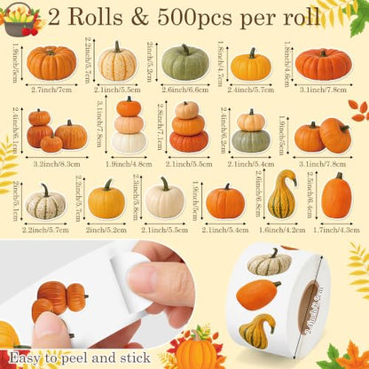 Fall Pumpkin Self Adhesive Easy Peel Sticker for Laptop Scrapbook | 16 Realistic Fall Harvest Designs Waterproof Vinyl Strong Adhesion No Residue for Journals Water Bottles Water Bottle - style: Autumn Fall Pumpkin