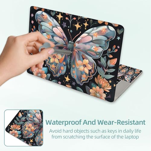 Universal Laptop Skin Decal, 3-Piece Vinyl Protector for 12 13 14 15.6" Notebook, Waterproof Anti-Scratch, Easy Trim & Bubble-Free Finish, Butterfly and Flowers - color: Butterfly and Flowers