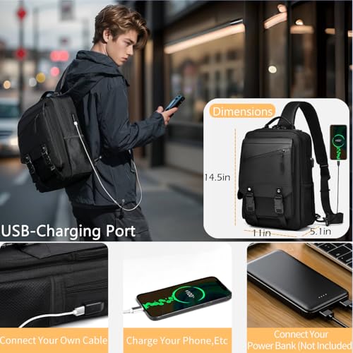 Crossbody Messenger Bag for Men: 13L Multi-pocket Satchel Sling Bags - color: Black