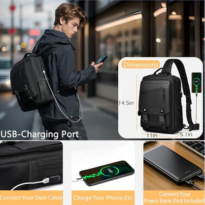 Crossbody Messenger Bag for Men: 13L Multi-pocket Satchel Sling Bags - color: Black