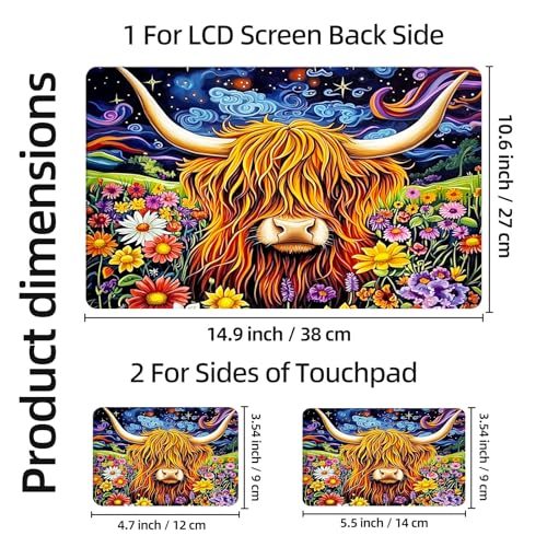 Aesthetic Laptop Skin Sticker, Highland Cow in Blooms Waterproof Vinyl Laptop Decal, Removable Bubble Free, Reusable Protective Cover for 13 14 15 15.6 Inch - color: Highland Cow in Blooms