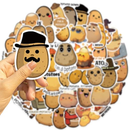 50 Pcs Funny Potato Stickers, Cute Kawaii Potato Character Decals, Waterproof Vinyl Sticker Pack for Laptop, Water Bottle, Journal for Kids & Adults(Potato) - color: Potato