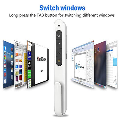 White Wireless Presenter, Volume Control Presentation Clicker, RF 2.4GHz PowerPoint Clicker Presentation Remote Control Slide Clicker Advancer - color: White