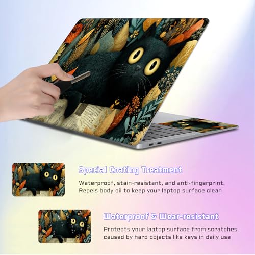 Universal Laptop Skin Sticker Decal, Compatible with MacBook HP Dell Lenovo 12"-15.6", Reusable Vinyl Notebook Cover 3PCS Set, High-Recognition Film-Black Cat in Foliage - color: Black Cat in Foliage