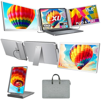 LXU 15.6" Laptop Screen Extender Monitor Portable | FHD 1080P, Triple Extended Monitor, Not compatible with MacOS M1, M2, M3, for 12~17.3" Laptops, Multitasking, Travel