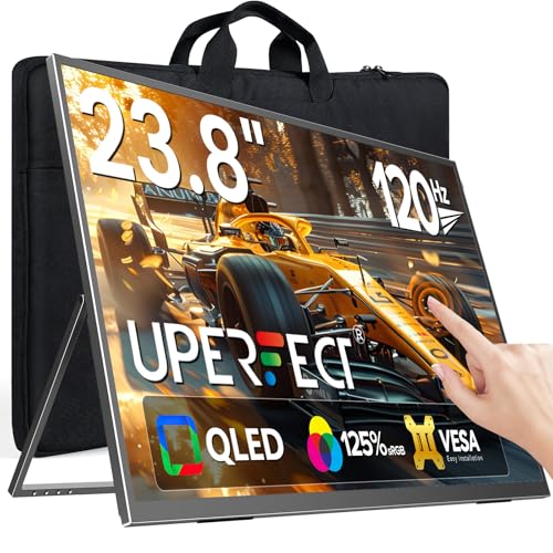 UPERFECT 24" 120Hz QLED Portable Touchscreen Monitor 1080P 125% sRGB 400Nits w/Stand & VESA, HDMI USB-C Travel Monitor for Laptop/Gaming Devices/Phone/Mini PC, External Second Screen for Gaming & Work - size: 23.8"