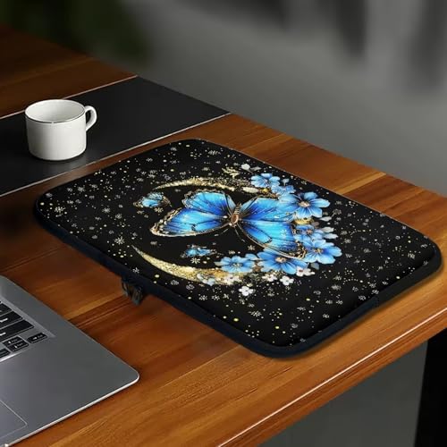 Blue Butterfly Moon 10 Inch Girls Women Laptop Sleeve Bag Computer Cover Zipper Tablet Carrying Case Protective Notebook Sleeves Briefcase Handbag for Travel/Business/School - color: Blue Butterfly Moon, size: 10 Inch