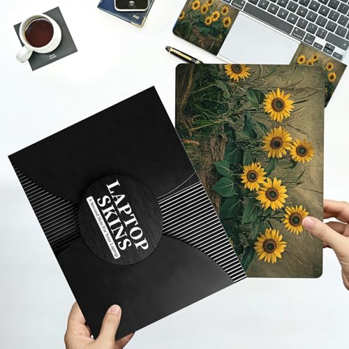 Universal Laptop Skin Sticker with 2 Wrist Pad Decals, 3-Piece Removable Vinyl Laptop Cover, Retro Art Sunflowers Waterproof Anti-Scratch, Easy-Trim Fit for 13.3" 14" 15.6" Laptops - color: Retro Art Sunflowers