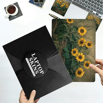 Universal Laptop Skin Sticker with 2 Wrist Pad Decals, 3-Piece Removable Vinyl Laptop Cover, Retro Art Sunflowers Waterproof Anti-Scratch, Easy-Trim Fit for 13.3" 14" 15.6" Laptops - color: Retro Art Sunflowers