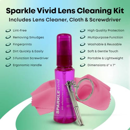 Sparkle Vivid Anti-Reflective Safe Lens Cleaner & Repair Kit – (2) 2oz Glasses Cleaner Spray, (2) Microfiber Cloth & Keychain Screwdriver for Eyeglasses, Sunglasses, Lenses & Screens (5 Piece Set) - style: Purple | 2x2oz Lens Spray + 2 Microfiber Cloths +