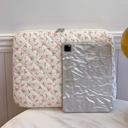 Cute Laptop Sleeve 13-15 inch Laptop Case Aesthetic Quilted Laptop Sleeve Computer Bag with Flower Printing for MacBook (Pink, 13inch) - color: Pink, size: 13inch