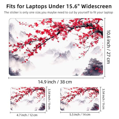 Aesthetic Laptop Skin Cover,12-15.6 Inch Universal Vinyl Sticker Decal,Waterproof Scratch-Resistant Notebook Wrap,Removable Residue-Free Protector,Cherry Blossom Mountain Landscape - color: Cherry Blossom Mountain Landscape