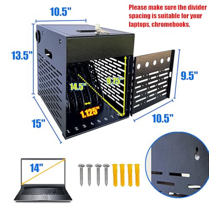 8-Device Tablet & Laptop Charging Cabinet, Lockable Steel Charging Station for Chromebooks, iPads & Devices Up to 14", Fully Assembled Storage Cabinet for Classroom, Office & Library, Black - color: Black with 8-Device Charging Cabinet