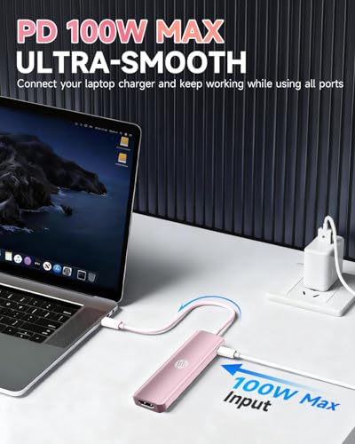 HP USB C Docking Station - 5-in-1 Multi-Port USB C Hub with 4K HDMI, 100W Power Delivery, for Laptops, MacBook, iPad, Thinkpad and More, Pink - color: Pink
