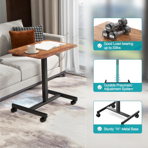 DUMOS Mobile Small Standing Desk, Portable Rolling Laptop Desk with 2 Lockable Wheels, Adjustable Height Computer Workstation for Home Office, 19 Inch Brown - color: Brown