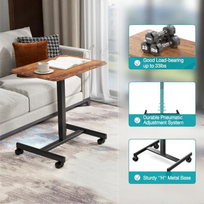 DUMOS Mobile Small Standing Desk, Portable Rolling Laptop Desk with 2 Lockable Wheels, Adjustable Height Computer Workstation for Home Office, 19 Inch Brown - color: Brown